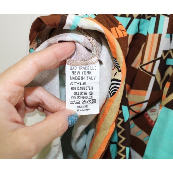 Baci Linen Blend Aztec Patchwork Belted Maxi Skirt Made In Italy Size Small S - Picture 10 of 10